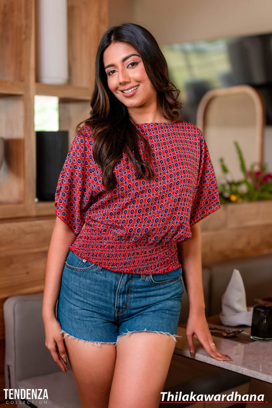 Tendenza Batwing Sleeve Smocked Top