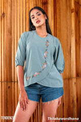 Tendenza Elegant Floral Embroidery Wrap Top