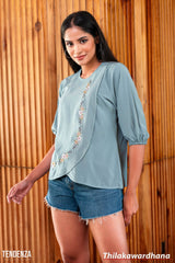 Tendenza Elegant Floral Embroidery Wrap Top