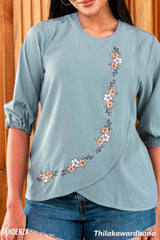 Tendenza Elegant Floral Embroidery Wrap Top