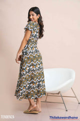 Tendenza Flared Sleeve Side Wrapped Maxi Dress