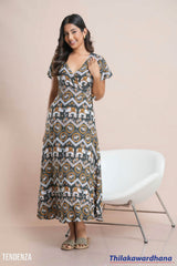 Tendenza Flared Sleeve Side Wrapped Maxi Dress