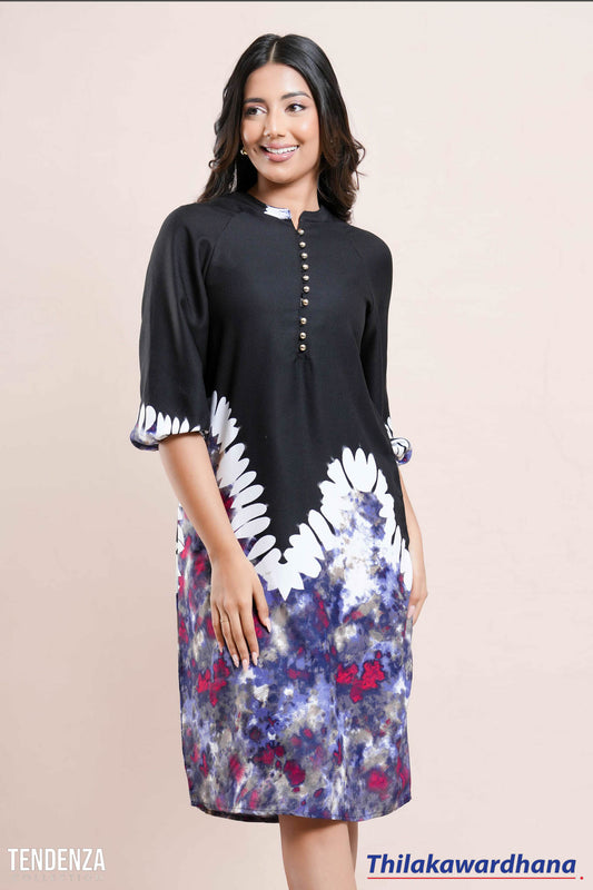 Tendenza Galaxy Printed Loop Button Midi Dress