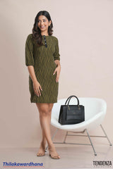 Tendenza Notch Neck 3/4 Sleeve Dress