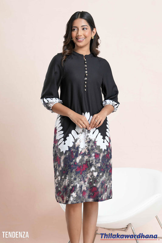 Tendenza Galaxy Printed Loop Button Midi Dress