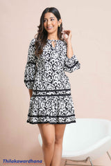 Aura Azure Paisley Bell Sleeve Mini Dress