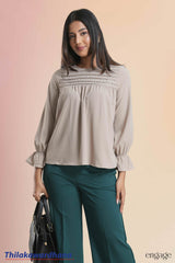 Engage Pleated Elegance Puff Sleeve Blouse