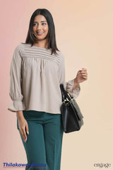 Engage Pleated Elegance Puff Sleeve Blouse