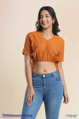Engage Sunset Rust Drawstring Crop Top