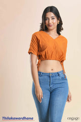 Engage Sunset Rust Drawstring Crop Top