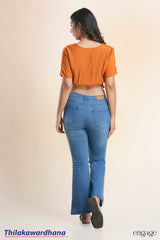 Engage Sunset Rust Drawstring Crop Top