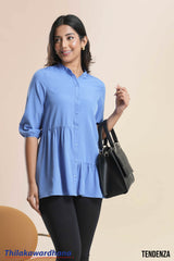 Tendenza Stand Collar Peplum Top