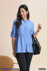 Tendenza Stand Collar Peplum Top