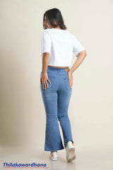 Mid Washed Boot Cut Slit Detailed Jean