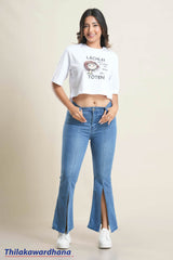 Mid Washed Boot Cut Slit Detailed Jean