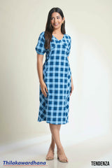 Tendenza V Neck Gingham Midi Dress