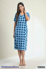 Tendenza V Neck Gingham Midi Dress