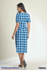 Tendenza V Neck Gingham Midi Dress
