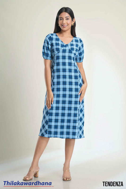 Tendenza V Neck Gingham Midi Dress