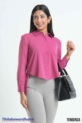 Tendenza Asymmetrical Hem Long Sleeve Top