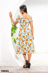 Tendenza Square Neckline Puff Sleeve Midi Dress