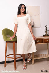 Tendenza Square Neckline Puff Sleeve Midi Dress