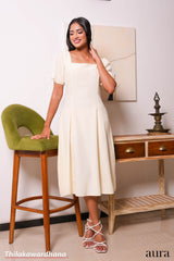 Tendenza Square Neckline Puff Sleeve Midi Dress