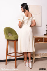 Tendenza Square Neckline Puff Sleeve Midi Dress