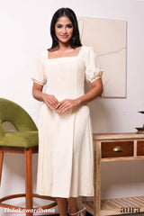 Tendenza Square Neckline Puff Sleeve Midi Dress