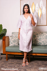 Tendenza V Neck Button Through Striped Dress