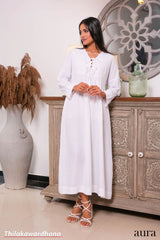 Aura Boho Lace-Up White Maxi Dress