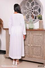 Aura Boho Lace-Up White Maxi Dress