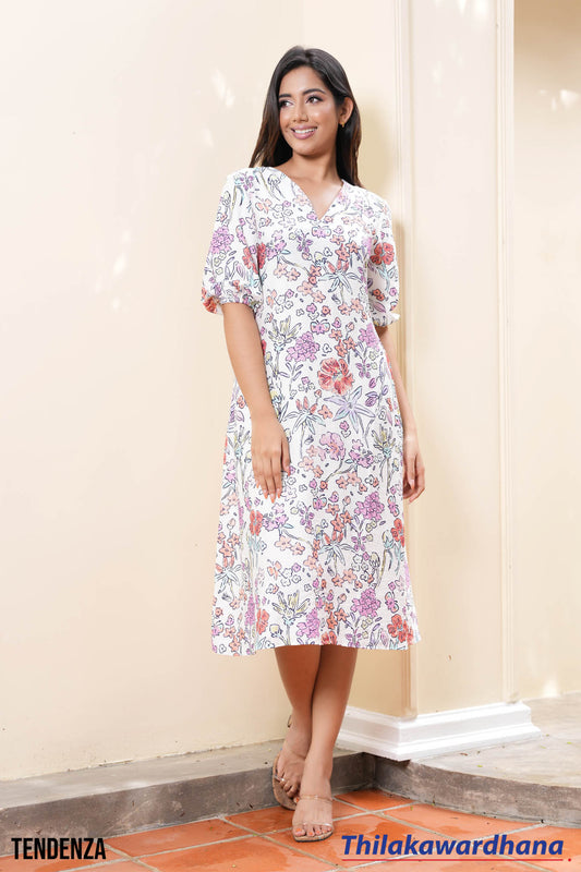 Tendenza Vintage Garden Crinkle Floral Midi Dress