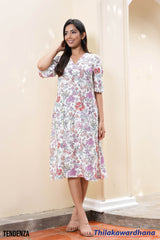 Tendenza Vintage Garden Crinkle Floral Midi Dress