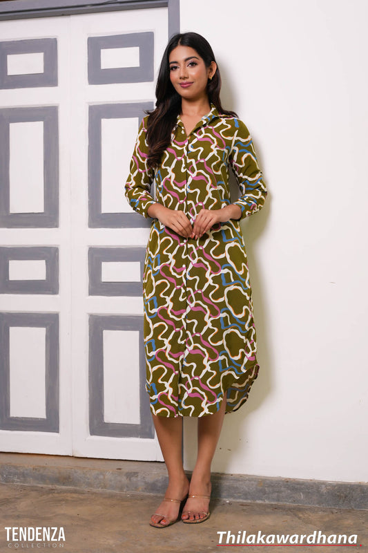 Tendenza Long Sleeve Button Up Shirt Dress