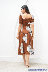 Tendenza Puff Sleeve Front Ruched Maxi Dress