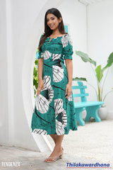 Tendenza Puff Sleeve Front Ruched Maxi Dress