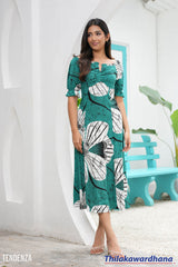 Tendenza Puff Sleeve Front Ruched Maxi Dress