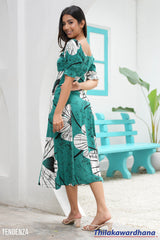 Tendenza Puff Sleeve Front Ruched Maxi Dress