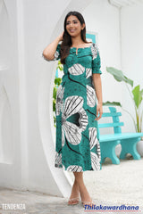 Tendenza Puff Sleeve Front Ruched Maxi Dress