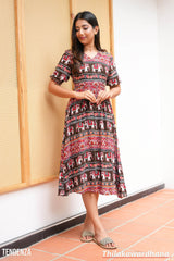 Tendenza V Neck Puff Sleeve Midi Dress