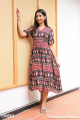 Tendenza V Neck Puff Sleeve Midi Dress