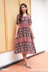 Tendenza V Neck Puff Sleeve Midi Dress