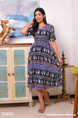 Tendenza V Neck Puff Sleeve Midi Dress