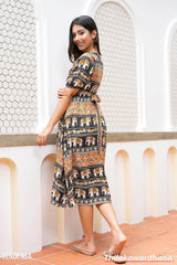 Tendenza V Neck Puff Sleeve Midi Dress