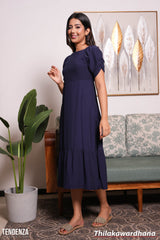 Tendenza Square Neck Frilled Hem Midi Dress