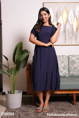 Tendenza Square Neck Frilled Hem Midi Dress