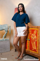 Tendenza Tie Front Flutter Sleeve Blouse