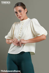Tendenza Puff Sleeve Stand Collar Buttoned Top