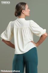 Tendenza Puff Sleeve Stand Collar Buttoned Top